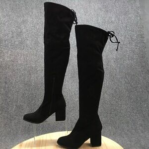 Unisa Boots Womens 7 M Tall Over The Knee High Black Leather Block Heels Zipper